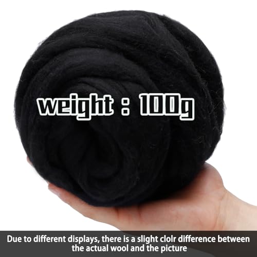 3.53oz Needle Felting Wool Roving for Needle Felting Black Felting Wool (3.53 Ounce)
