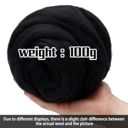 3.53oz Needle Felting Wool Roving for Needle Felting Black Felting Wool (3.53 Ounce)