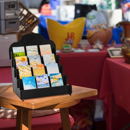 2 Pcs 4 Tier Greeting Card Display Stand Wooden Sticker Display Stand Portable Card Display Rack for Vendors Retail Counter Table Display Trade Shows Showcase (2 Count)