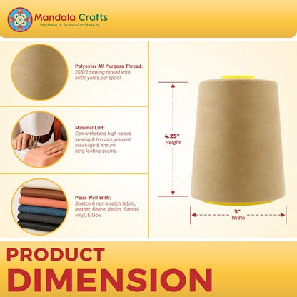 20S 2 Khaki Polyester 4 Pack of Serger Threads Cones (24000 Foot)