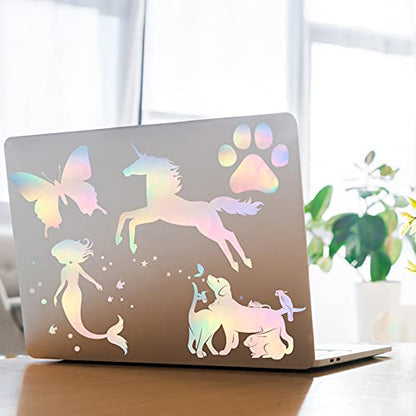 36 Sheets Holographic Sticker Paper A4 Vinyl Holographic Laminate Sheets Self Adhesive Waterproof Transparent Film