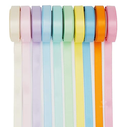 Pastel Rainbow Ribbon Assortment Satin Rainbow Colored Ribbon 3 (150 Foot)