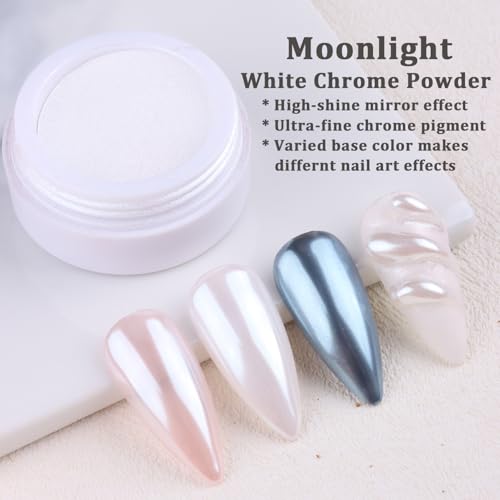 3Pcs Moonlight White Pearl Chrome Nail Powder
