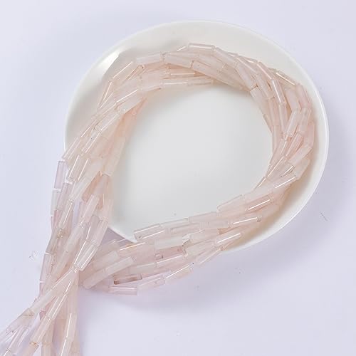 Natural Rose Quartz Crystal Cylinder Tube Beads 4x13mm 38cm (28 Count)