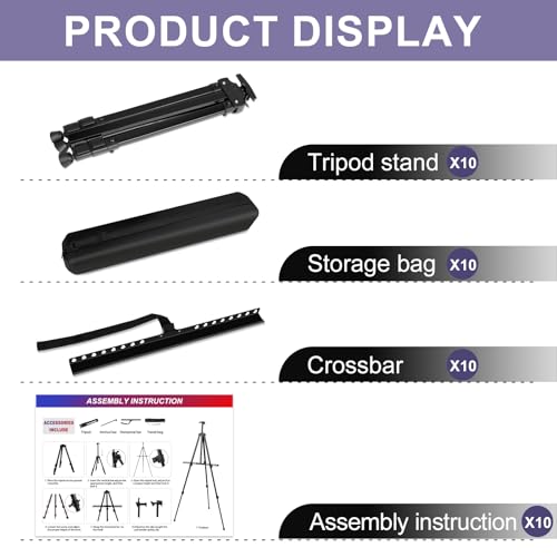 10 Pack Painting Display Easel Stand Portable Adjustable Metal Tripod (10 Count)