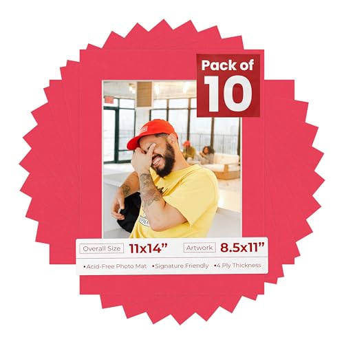 Pack of Ten Acid Free 11x14 Mats Bevel Cut for 8.5x11 Photos (10 Count)