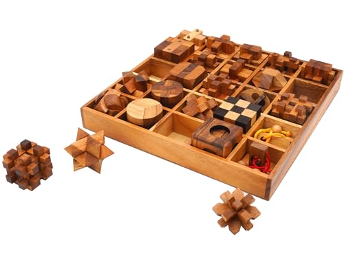 25 in 1 Wooden Brain Teaser Puzzles for Adults and Teens Interlocking 3D Mini Wood Mind Games Hand and Mind Puzzle Teasers Assembly & Disentanglement Set Toys Coffee Table Games Gift