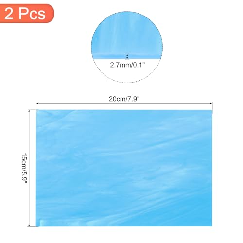 2 Pcs Stained Glass Sheet Mosaic Tile 7.9 Inch x 5.9 Inch Pale Blue Stained Glass Sheets for Crafts DIY Art Project