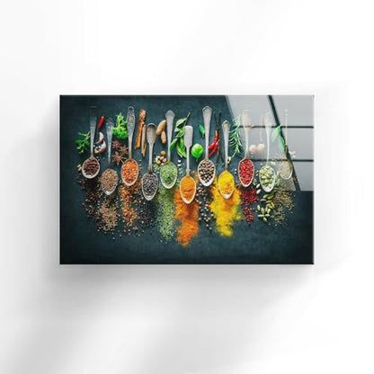 Round 31 5'' Spoon Spices Glass Wall ArtTempered Glass Printing Wall Decor Large Wall Art Wall Hangings