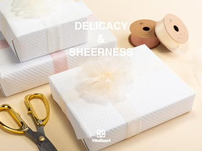 Cream & Rose Gold Organza Sheer Ribbon 1 inch x 30Yd Pink Ribbon Handmade Fabric Ribbons for Gift Wrapping Christmas Tree Crafts Bows Wedding Invitations Wreaths Wrap Peach (90 Foot)