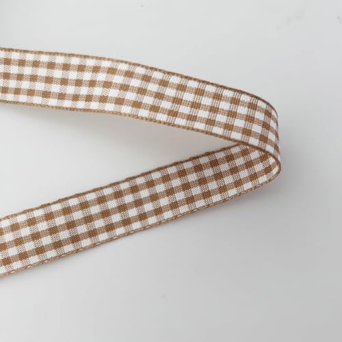Khaki and White Woven Edge Plaid Ribbon 100% Polyester Gingham Ribbon 25 Yards Each Roll (75 Foot)