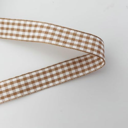Khaki and White Woven Edge Plaid Ribbon 100% Polyester Gingham Ribbon 25 Yards Each Roll (75 Foot)