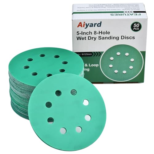 5-Inch 8-Hole Wet Dry Sanding Discs 1200 Grit Sandpaper, 50-Pack (50 Count)
