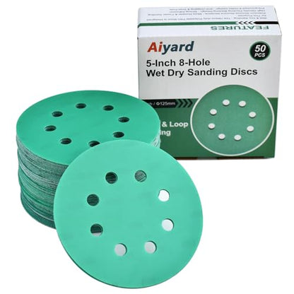 5-Inch 8-Hole Wet Dry Sanding Discs 1200 Grit Sandpaper, 50-Pack (50 Count)