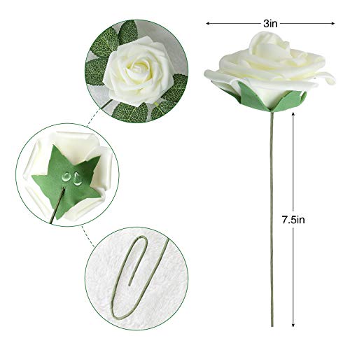 Ivory Rose 25pcs Real Looking Artificial Flowers w (25 Count)