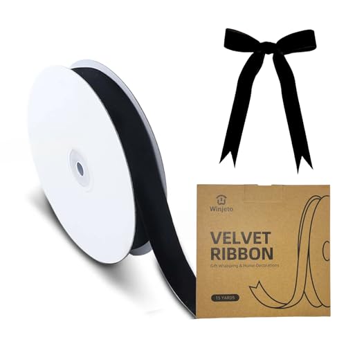 15 Yards Velvet Ribbon 1 Inch Single Face Black Velvet Ribbon Spool Prefect for Wedding (45 Foot)