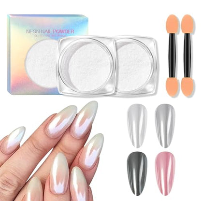 2Pcs White Pearl Chrome Nail Powder