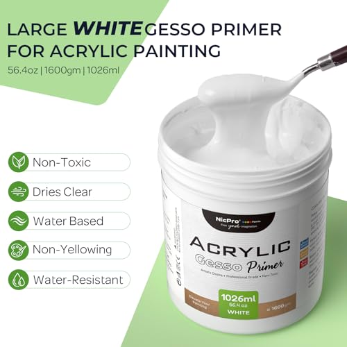 Large White Heavy Gesso Primer for Acrylic Painting (56.4 Ounce)