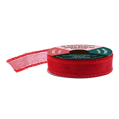 1 Inch Wide Red Wired Burlap Ribbon for Crafts (30 Foot)