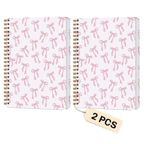 2PCs Pink Bow Journaling Notebooks Trendy Preppy Spiral Notebook (2 Count)