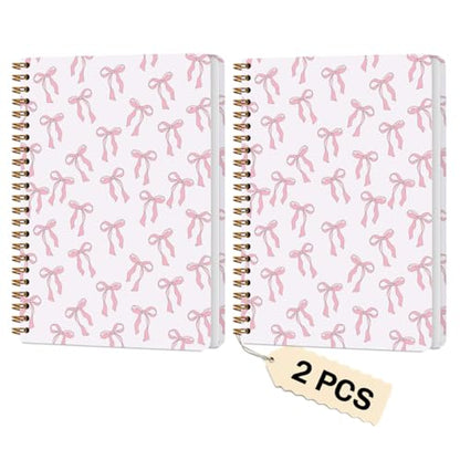 2PCs Pink Bow Journaling Notebooks Trendy Preppy Spiral Notebook (2 Count)