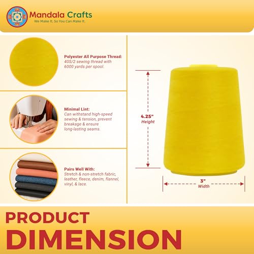 40S 2 Yellow Polyester 4 Pack of Serger Threads Cones (72000 Foot)