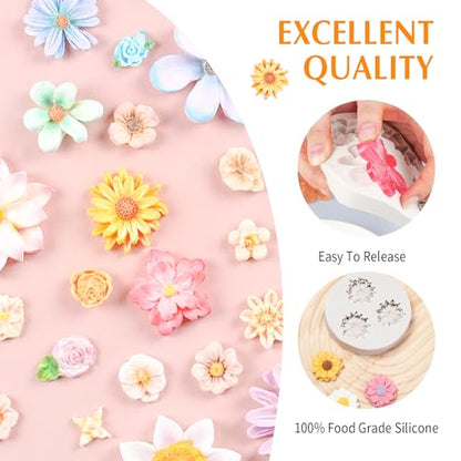 5 Pieces Flower Fondant Cake Molds Fondant Silicone Mold Daisy Flower (5 Count)