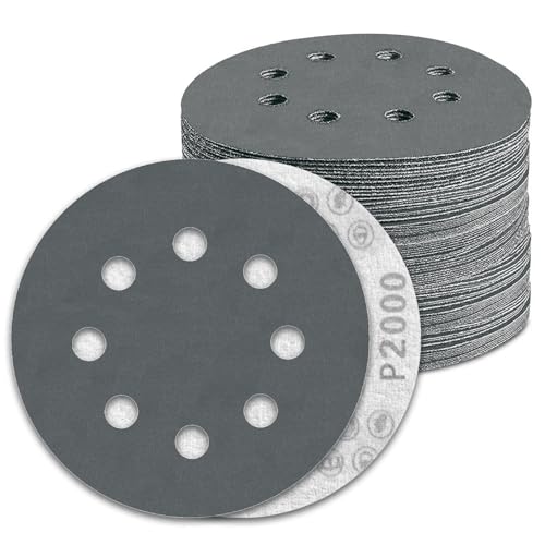 100 Pcs 5 inch Wet Dry Sanding Discs Grit 2000 Hook and Loop 8 Hole Silicon Carbide Orbital Sander Sandpaper (100 Count)