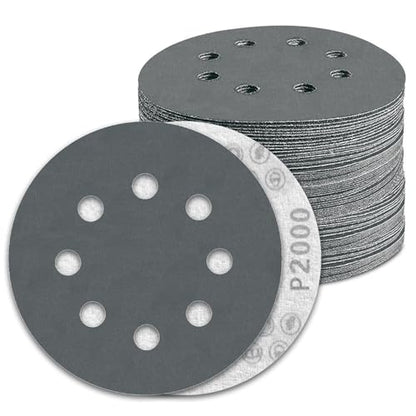 100 Pcs 5 inch Wet Dry Sanding Discs Grit 2000 Hook and Loop 8 Hole Silicon Carbide Orbital Sander Sandpaper (100 Count)