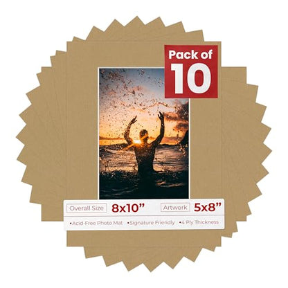 Pack of Ten Acid Free 8x10 Mats Bevel Cut for 5x8 Photos (10 Count)