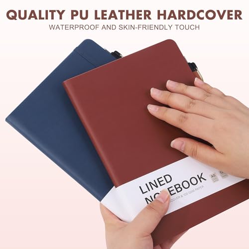 12 Set Lined Notebook Journals with Pens A5 Notebooks 100 GSM College Ruled Hardcover Notebook PU Leather Notepad with Pen Holder for Office School (12 Count)