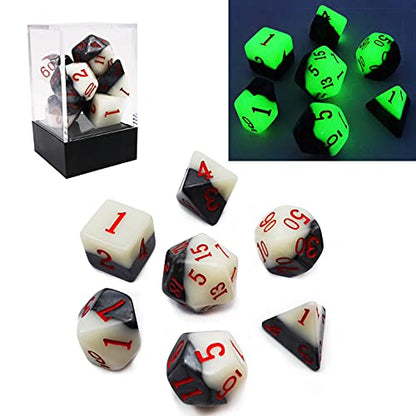 Bescon Two Tone Glowing Polyhedral Dice 7pcs Set Green Dawn