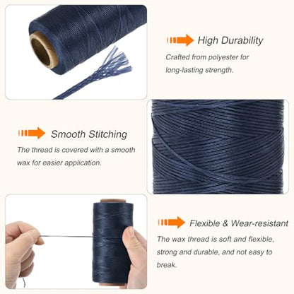 Waxed Thread 284 Yard 0.8mm 150D Flat Wax Thread Polyester Waxed String for Leather Sewing Hand Weaving Book Binding Home Decoration