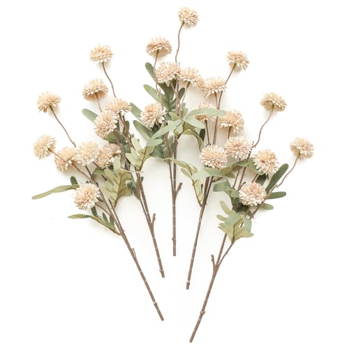 5pcs Beige Faux Silk Mums Artificial Flowers (5 Count)