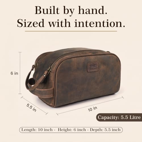 Genuine Leather Toiletry Travel Bag With Waterproof Lining