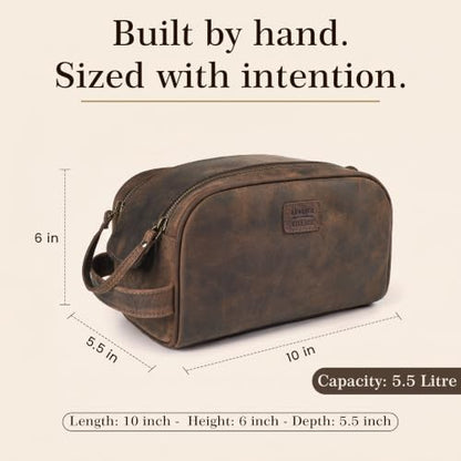 Genuine Leather Toiletry Travel Bag With Waterproof Lining