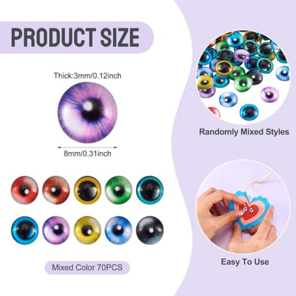 70Pcs 8mm Eye Printed Mosaic Tile Glass Cabochon
