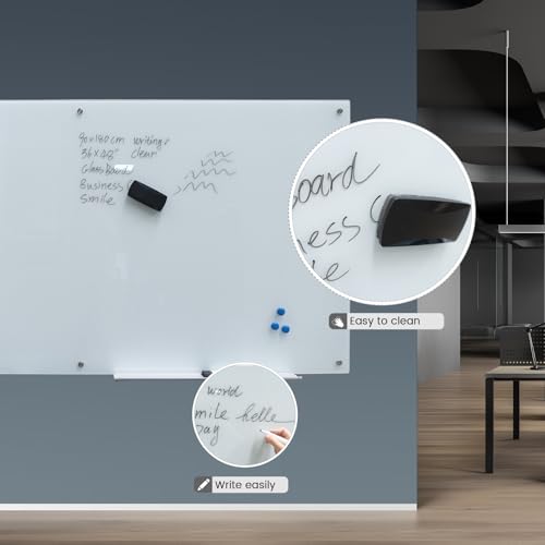 Glass Whiteboard 48"X72" Dry Erase Board Magnetic Frameless Wall Mounted White Board WritingBoard for Office School Home Accessory Tray