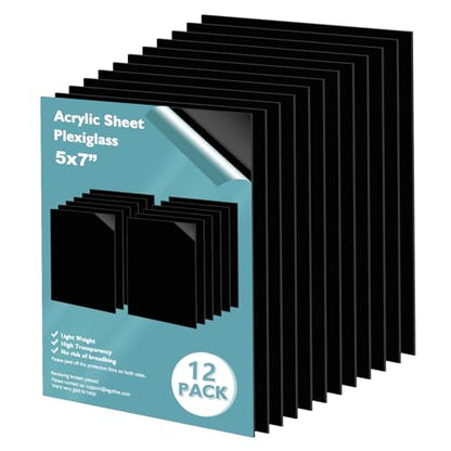 5" x 7" Black Plexiglass Sheets 12 Pack 0.04 Inch Cast Acrylic Sheet Thick for DIY Craft Projects