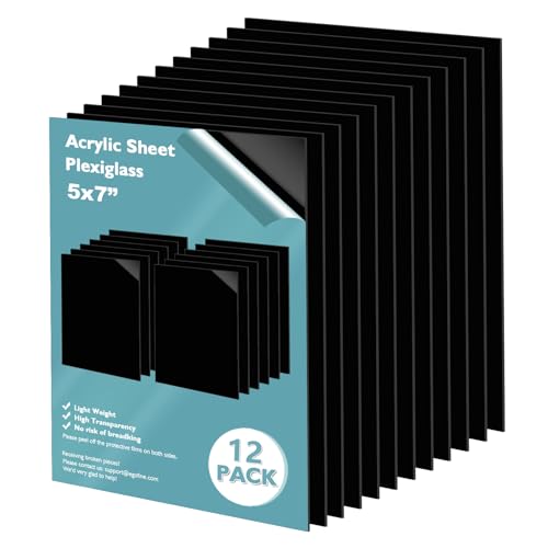 5" x 7" Black Plexiglass Sheets 12 Pack 0.04 Inch Cast Acrylic Sheet Thick for DIY Craft Projects