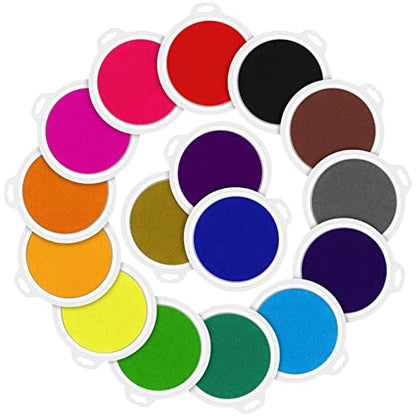 16 Pack Round Craft Ink Pad 7 Inches Rainbow Fingerprint Ink Pad Washable Painting Ink Pad Color Stamps Partner for DIY Wood Fabric
