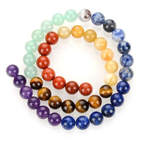 60pcs Adabele Natural Multiple Gemstone Amethyst Lapis Lazuli Sodalite Aventurine Tiger Eye Yellow Jade Red Jasper 6mm Round Chakra Stone Beads (62 Count)