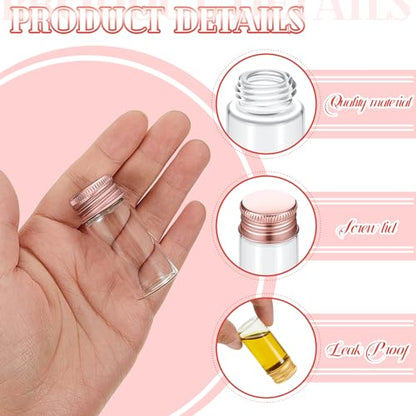 100 Pcs Small Clear Vials Spice Mini Jars with Lids Mini Glass Bottles with Screw Aluminum Metal Caps Tiny Jars Sample Containers for Powder Cream Cosmetic Jewelry Wedding (100 Count)