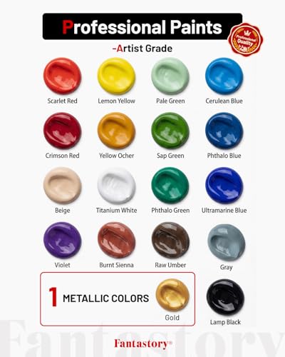 36ml 18 Colors Professional Acrylic Paint Set with 10 Brushes (648 Fl Oz)