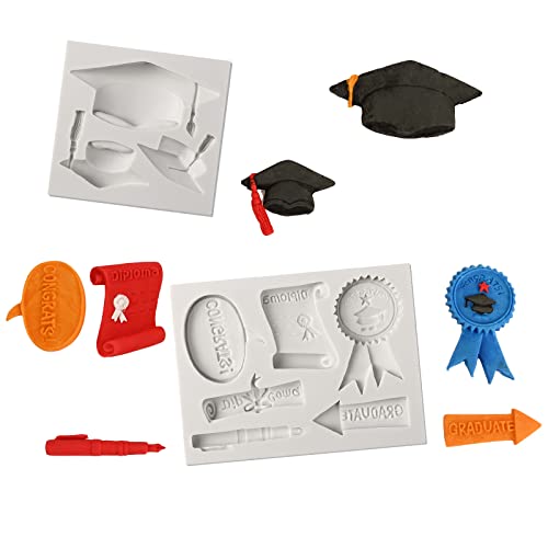 Graduation Fondant Molds Silicone Doctoral Cap Diploma Chocolate Candy Molds Congrats Grad Congratulations Mould Cake Toppers Party Decorations for 2026 Graduation Celebration