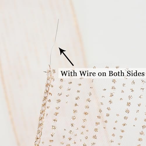 Rose Gold Sheer Glitter Wired Ribbon 2.5 Inch Horizontal Stripes Polka Dot Christmas Ribbon Organza Sheer Glitter Ribbons 25 Yards Rose Gold Ribbons for Christmas Tree (75 Foot)