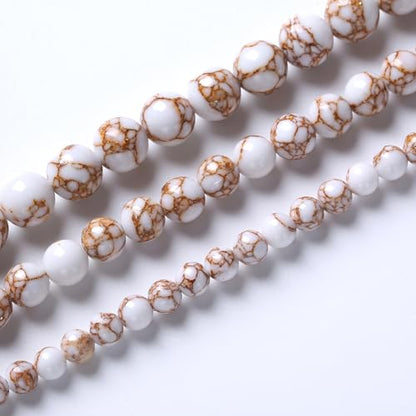 45pcs 8mm White Howlite Spun Gold Stone Beads for Jewelry Making Natural Stone Energy Healing Beads DIY Bracelet Necklace 15"