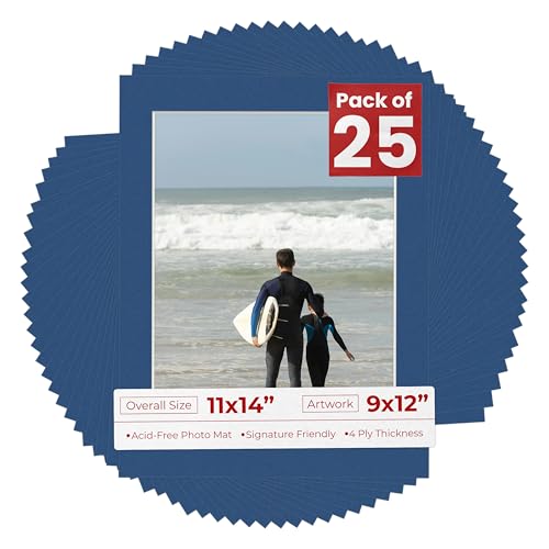 Pack of 25 Acid Free 11x14 Mats Bevel Cut for 9x12 Photos (25 Count)