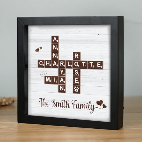 Personalized Family Name Crossword Scrabble Wooden Framed Wall Art Decor Living Room Customized Letters Puzzle for Gift for Lovers