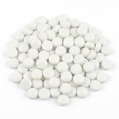150g Glossy White Round Glass Mosaic Tiles for Crafts Bulk (5.29 Ounce)